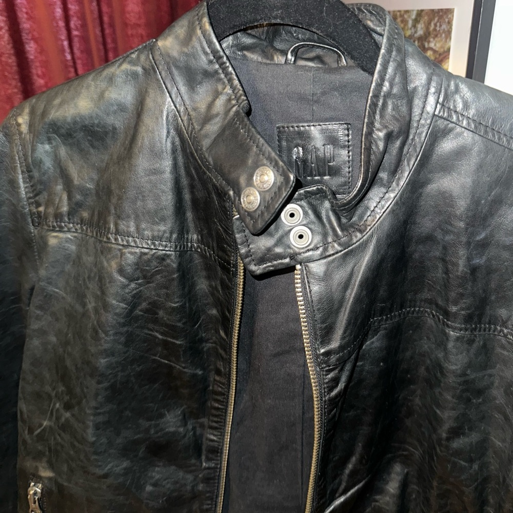 Gap Black Leather Bomber Jacket - image 3
